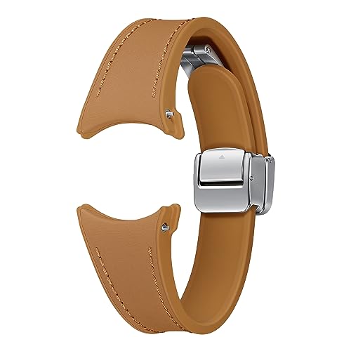 Samsung D-Buckle Hybrid Eco-Leather Band (Slim, S/M) ET-SHR93 für die Galaxy Watch6, Uhrenarmband, Original Armband, D-Buckle, Lederimitat, Fluorkautschuk, anpassbare Faltschließe, elegant, Camel von Samsung