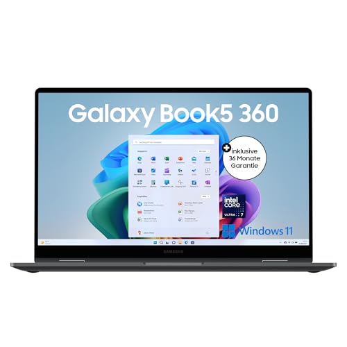 Samsung Galaxy Book5 360 15,6" 2-in-1-Laptop, Convertible AI-Notebook mit Intel Core Ultra 7 Prozessor, 32 GB RAM, 1 TB Speicher, Moonstone Gray, 3 Jahre Herstellergarantie [Exklusiv bei Amazon] von Samsung