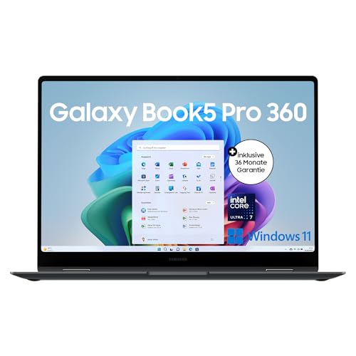 Samsung Galaxy Book5 Pro 360 2-in-1-Laptop, 16-Zoll-Display, Convertible AI-Notebook, Intel Core Ultra 7, 16 GB RAM, 512 GB Speicher, Moonstone Gray, 3 Jahre Herstellergarantie [Exklusiv bei Amazon] von Samsung