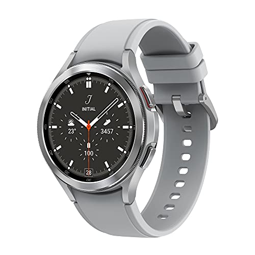 Samsung Galaxy Watch4 Classic, Runde Bluetooth Smartwatch, Wear OS, drehbare Lünette, Fitnessuhr, Fitness-Tracker, 46 mm, Silver inkl. 36 Monate Herstellergarantie [Exkl. bei Amazon] von Samsung