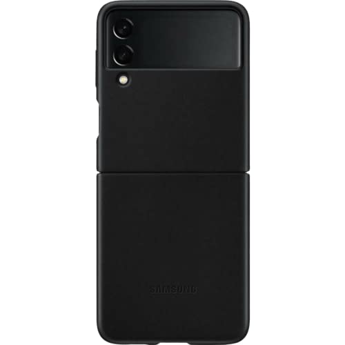 Samsung Leather Cover Smartphone Cover EF-VF711 für das Galaxy Z Flip3 5G, Handy-Hülle, echtes Leder, Schutz Case, stoßfest, premium, Schwarz von Samsung
