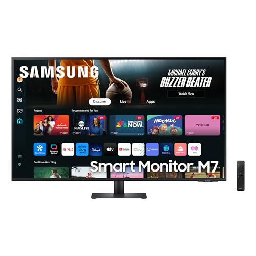 Samsung M70D Smart Monitor, 43 Zoll, 4K AI Upscaling, UHD, 60 Hz, Streaming-Monitor mit Entertainment und Gaming Hub, Bildschirm mit Lautsprechern, Smart TV Apps mit Fernbedienung, LS43DM702UUXEN von Samsung