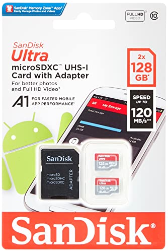 SanDisk 128GB Ultra microSDXC cards (2-pack) + SD adapter up to 120 MB/s with A1 App Performance UHS-I Class 10 U1 (Pack of 2) von SanDisk
