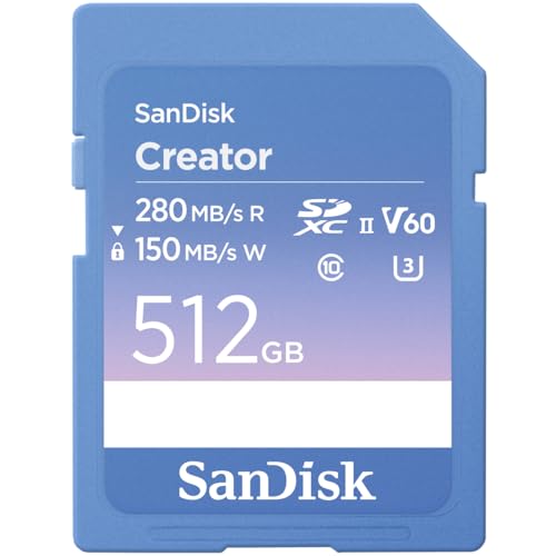 SanDisk Creator SD-UHS-II Speicherkarte 512 GB (Für DSLR- und Mirrorless-Kameras, 6K-Video, V60, UHS-II, 280 MB/s Lesen, RescuePRO Deluxe, Adobe Creative Cloud) von SanDisk