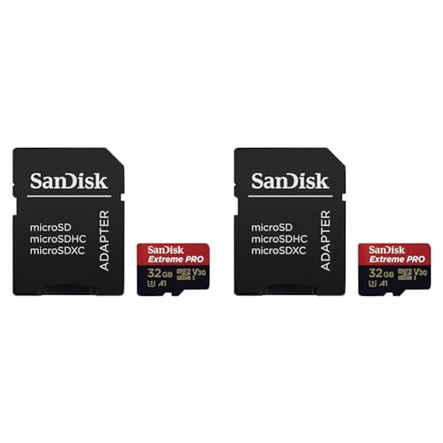 SanDisk Extreme PRO microSDHC UHS-I Speicherkarte 32 GB + Adapter & RescuePRO Deluxe (Für Smartphones, Actionkameras oder Drohnen, A1, Class 10, V30, U3, 100 MB/s Übertragung) (Packung mit 2) von SanDisk