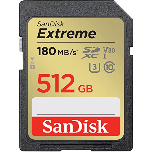 SanDisk Extreme SDXC UHS-I Speicherkarte 512 GB (V30, 180 MB/s Übertragung, U3, 4K UHD Videos, SanDisk QuickFlow-Technologie, wasserdicht, stoßfest, temperaturbeständig) von SanDisk