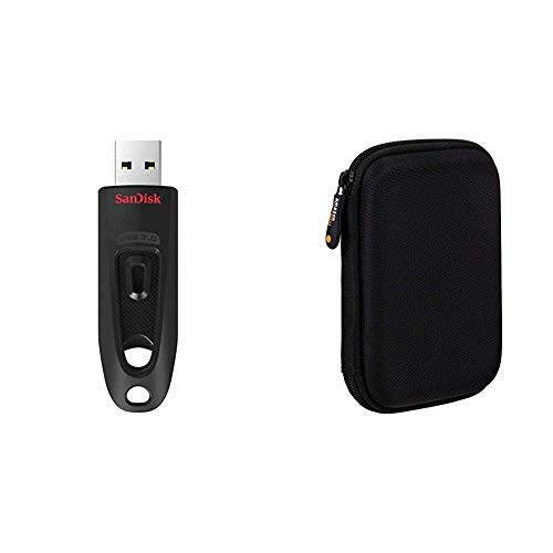 SanDisk Ultra 32GB USB-Flash-Laufwerk USB 3.0 bis zu 100MB/s & Amazon Basics Schutzhülle für Externe Festplatten von SanDisk