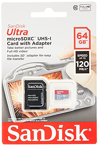 SanDisk Ultra 64GB microSDXC Memory Card + SD Adapter with A1 App Performance Up to 120MB/s, Class 10, UHS-I von SanDisk