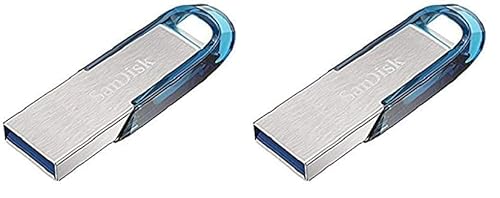 SanDisk Ultra Flair USB 3.0 Flash-Laufwerk 64 GB (Rescue Pro Software, Passwortschutz, robust, schlankes Metallgehäuse, 150 MB/s Übertragungsgeschwindigkeit) Blau (Packung mit 2) von SanDisk