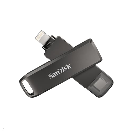 SanDisk iXpand Luxe Flash-Laufwerk 2-in-1 iPhone Speicher 64 GB (iPad kompatibel, automatisches Backup, USB-C und Lightning Anschluss, Passwortschutz, iXpand App), Silber von SanDisk