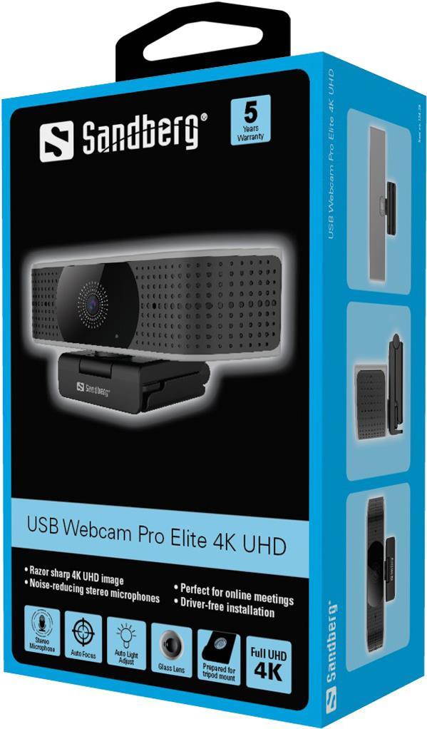 Sandberg USB Webcam Pro Elite 4K UHD - Web-Kamera - Farbe - 8,3 MP - 3840 x 2160 - 1080p, 4K - Audio - USB2.0 (134-28) von Sandberg