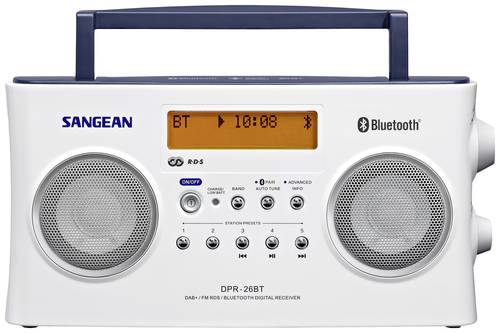 Sangean DPR-26 BT Kofferradio DAB+, UKW AUX, Bluetooth® Akku-Ladefunktion Weiß von Sangean