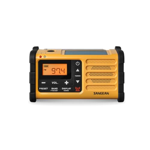 Sangean MMR-88 Tragbares Kurbelradio, Notfall radio mit Taschenlampe und Notfall-Signalton - UKW/MW-Tuner - Gelb/Schwarz von Sangean