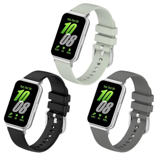 Sankel Ersatz-Uhrenarmband für Samsung Galaxy Fit 3, weiches Silikon, gepunktet, Ersatzarmband für Galaxy Fit3 SM-R390 Smartwatch (Schwarz + Dunkelgrau + Weidengrün, 3er-Pack) von Sankel