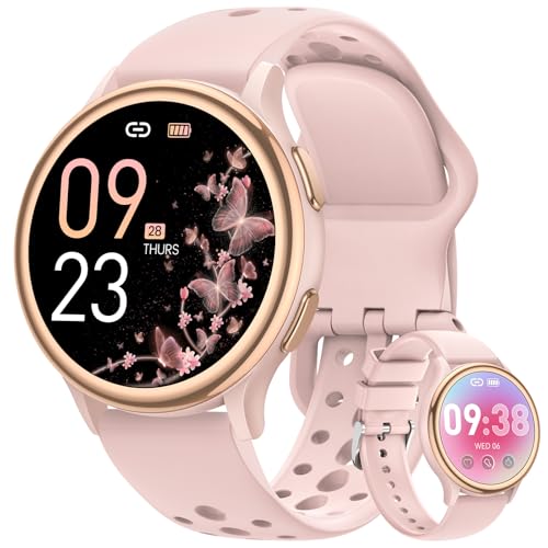 Sanorum Smartwatch Damen, 1.27" HD Voll Touchscreen Armbanduhr mit Telefonfunktion Menstruationszyklus 24/7 SpO2 Herzfrequenzmonitor Fitness Tracker IP68 iOS Android Rosa von Sanorum