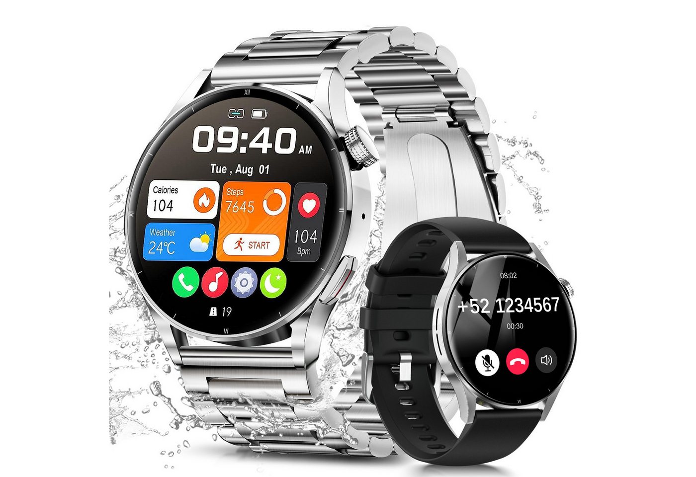 Sanorum Smartwatch Herren mit Telefonfunktion Smartwatch (3.35 cm/1.32 Zoll, HD-Touchscreen) IP68 Wasserdicht Sportuhr, mit 100 Sportmodi Fitnessuhr, mit Blutsauerstoff,Herzfrequenz,Blutdruckmessung von Sanorum