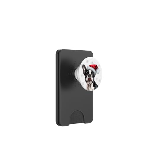 Weihnachts-Boston Terrier PopSockets PopWallet für MagSafe von Santa Hat