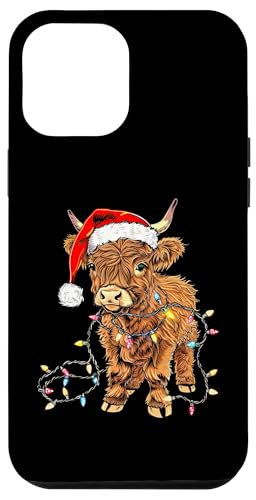 Hülle für iPhone 12 Pro Max Niedliche Highland-Kuh Weihnachtsmann Weihnachtsbeleuchtung Weihnachten von Santa Highland Cattle Funny Christmas Farm Design