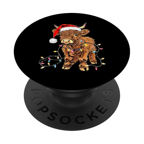 Niedliche Highland-Kuh Weihnachtsmann Weihnachtsbeleuchtung Weihnachten PopSockets mit austauschbarem PopGrip von Santa Highland Cattle Funny Christmas Farm Design