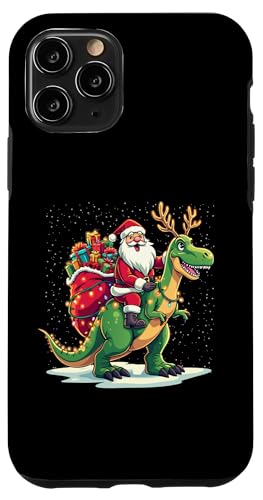 Hülle für iPhone 11 Pro Weihnachtsmann reitender Dinosaurier T Rex Hirsch Xmas Lichter Pyjama Kostüme von Santa Riding Dinosaur T rex Deer Xmas Holiday tees