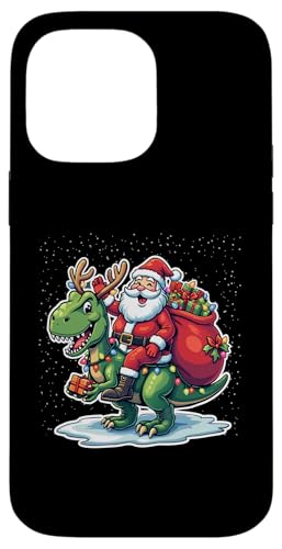 Hülle für iPhone 14 Pro Max Weihnachtsmann reitender Dinosaurier T Rex Hirsch Xmas Lichter Pyjama Kostüme von Santa Riding Dinosaur T rex Deer Xmas Holiday tees