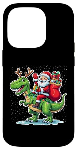 Hülle für iPhone 14 Pro Weihnachtsmann reitender Dinosaurier T Rex Hirsch Xmas Lichter Pyjama Kostüme von Santa Riding Dinosaur T rex Deer Xmas Holiday tees