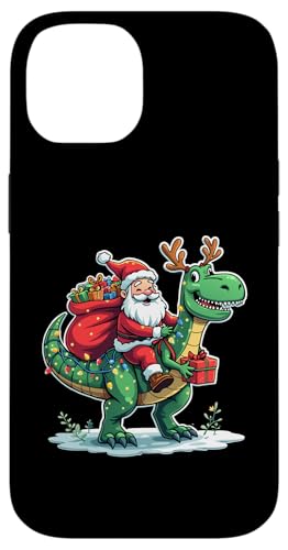 Hülle für iPhone 14 Weihnachtsmann reitender Dinosaurier T Rex Hirsch Xmas Lichter Männer Frauen Kinder von Santa Riding Dinosaur T rex Deer Xmas Holiday tees