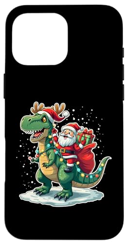 Hülle für iPhone 16 Pro Max Lustiger Weihnachtsmann reitender Dinosaurier T Rex Hirsch Weihnachten Männer Frauen Kinder von Santa Riding Dinosaur T rex Deer Xmas Holiday tees