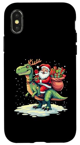 Hülle für iPhone X/XS Lustiger Weihnachtsmann reitender Dinosaurier T Rex Hirsch Weihnachten Männer Frauen Kinder von Santa Riding Dinosaur T rex Deer Xmas Holiday tees