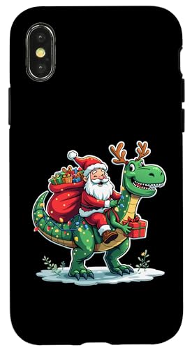 Hülle für iPhone X/XS Weihnachtsmann reitender Dinosaurier T Rex Hirsch Xmas Lichter Männer Frauen Kinder von Santa Riding Dinosaur T rex Deer Xmas Holiday tees