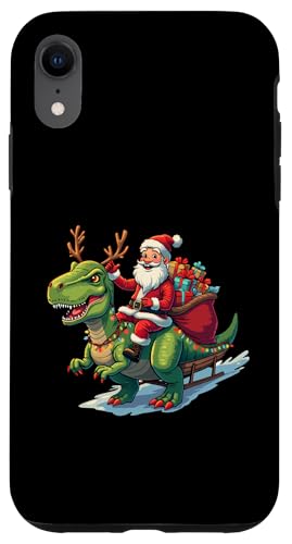 Hülle für iPhone XR Weihnachtsmann reitender Dinosaurier T Rex Hirsch Xmas Lichter Pyjama Kostüme von Santa Riding Dinosaur T rex Deer Xmas Holiday tees