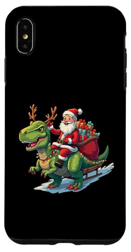 Hülle für iPhone XS Max Weihnachtsmann reitender Dinosaurier T Rex Hirsch Xmas Lichter Pyjama Kostüme von Santa Riding Dinosaur T rex Deer Xmas Holiday tees