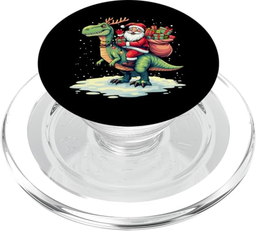 Lustiger Weihnachtsmann reitender Dinosaurier T Rex Hirsch Weihnachten Männer Frauen Kinder PopSockets PopGrip für MagSafe von Santa Riding Dinosaur T rex Deer Xmas Holiday tees