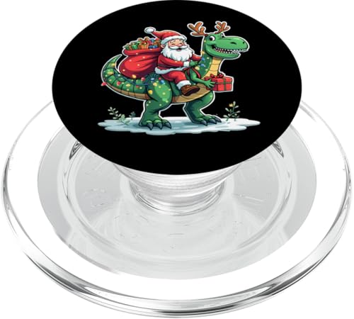 Weihnachtsmann reitender Dinosaurier T Rex Hirsch Xmas Lichter Männer Frauen Kinder PopSockets PopGrip für MagSafe von Santa Riding Dinosaur T rex Deer Xmas Holiday tees