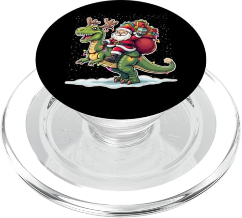 Weihnachtsmann reitender Dinosaurier T Rex Hirsch Xmas Lichter Männer Frauen Kinder PopSockets PopGrip für MagSafe von Santa Riding Dinosaur T rex Deer Xmas Holiday tees