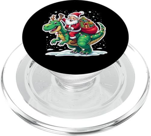 Weihnachtsmann reitender Dinosaurier T Rex Hirsch Xmas Lichter Männer Frauen Kinder PopSockets PopGrip für MagSafe von Santa Riding Dinosaur T rex Deer Xmas Holiday tees