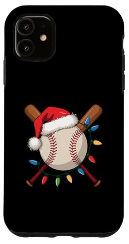 Hülle für iPhone 11 Weihnachtsmann Baseballspieler Weihnachtsbeleuchtung Sportliebhaber von Santa Sports Christmas Baseball Player