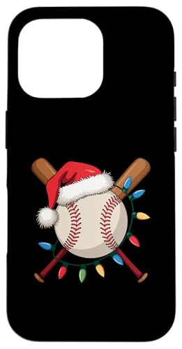 Hülle für iPhone 16 Pro Weihnachtsmann Baseballspieler Weihnachtsbeleuchtung Sportliebhaber von Santa Sports Christmas Baseball Player