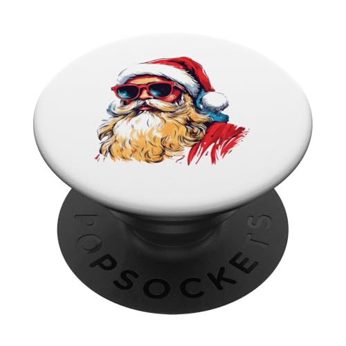 Santa Face Retro Sonnenbrille Weihnachten Xmas Herren Damen PopSockets mit austauschbarem PopGrip von Santa Wearing Sunglasses