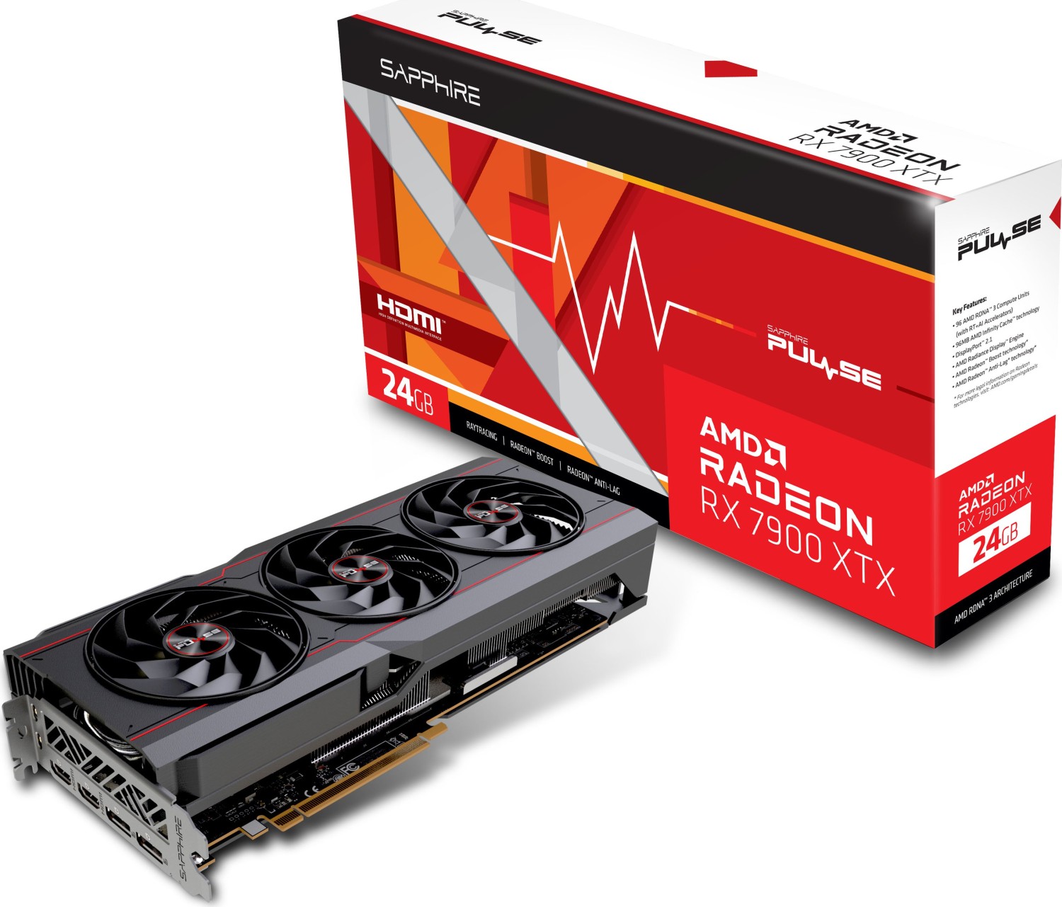 Sapphire Pulse Radeon RX 7900 XTX Grafikkarte B-Ware - 24GB GDDR6, 2x HDMI, 2x DP, lite retail von Sapphire