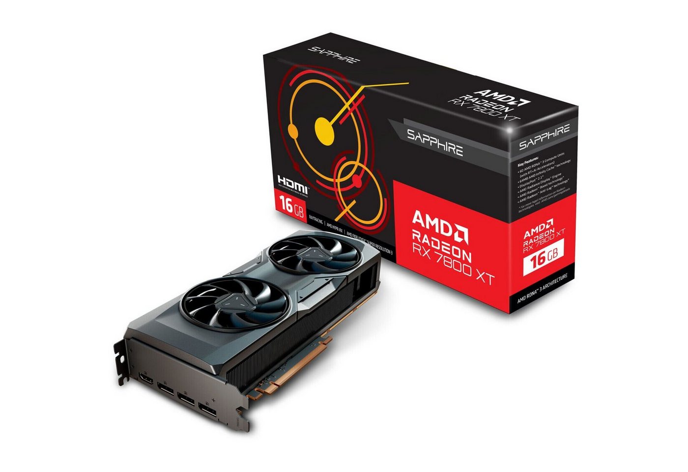 Sapphire Radeon RX 7800 XT FreeSync OC Gaming Grafikkarte (16 GB, GDDR6, 1 x HDMI, 3x DisplayPort, Aktiv PCIe 4.0 x16) von Sapphire