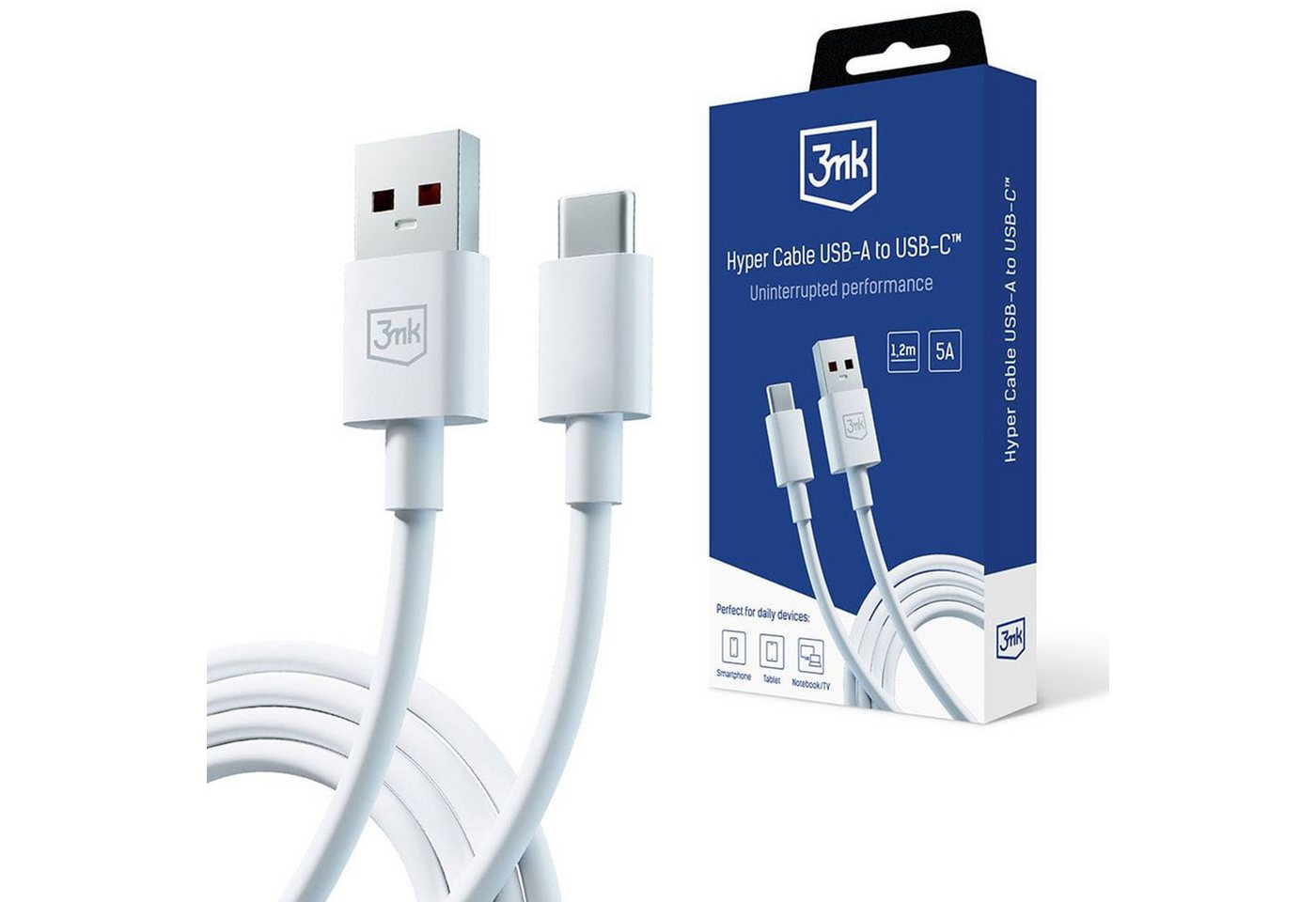 Sarcia.eu 3mk Hyper Cable White Kabel USB-A zu C 60W 3A 1.2m USB-Kabel von Sarcia.eu