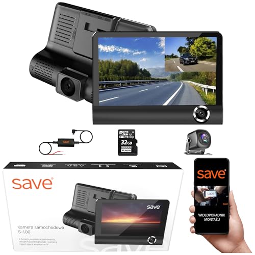 Save | Dashcam Auto vorne & hinten kabellos mit Innenkamera - Autokamera Fahrtenschreiber | S-100 Videorekorder Video von Save