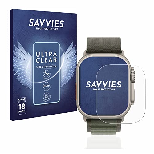 Savvies 18 Stück Schutzfolie für Apple Watch Ultra/Ultra 2 Displayschutz-Folie Ultra-Transparent von Savvies