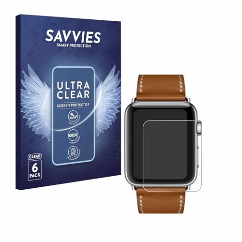 Savvies 6 Stück Schutzfolie für Apple Watch Hermès Series 3 (42 mm) Displayschutz-Folie Ultra-Transparent von Savvies