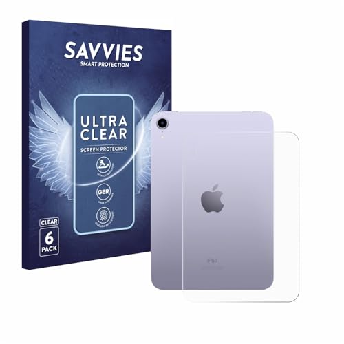 Savvies 6 Stück Schutzfolie für Apple iPad Mini 7 WiFi Cellular 2024 (Rückseite) Displayschutz-Folie Ultra-Transparent von Savvies