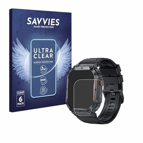 Savvies 6 Stück Schutzfolie für GaWear K57PRO 1.96" Displayschutz-Folie Ultra-Transparent von Savvies