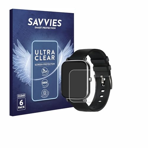 Savvies 6 Stück Schutzfolie für Ibetter Smartwatch 1.69" Displayschutz-Folie Ultra-Transparent von Savvies