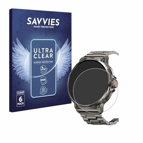 Savvies 6 Stück Schutzfolie für Tesofit Smartwatch 1.85" (rund) Displayschutz-Folie Ultra-Transparent von Savvies