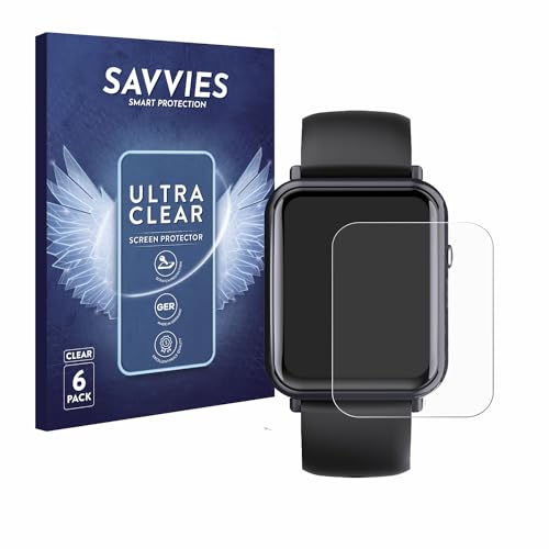 Savvies 6 Stück Schutzfolie für Tisoutec Smartwatch 1.69" Displayschutz-Folie Ultra-Transparent von Savvies